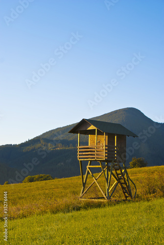 Watch tower on the meadow photo