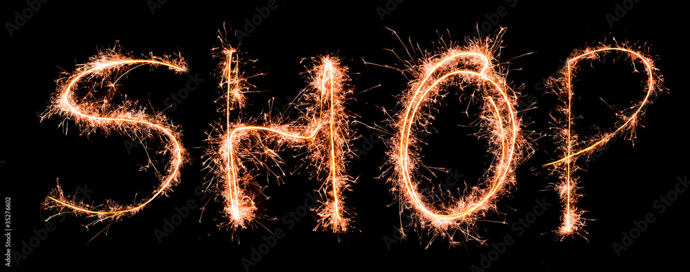 Word SHOP made of sparklers Word SHOP made of sparklers