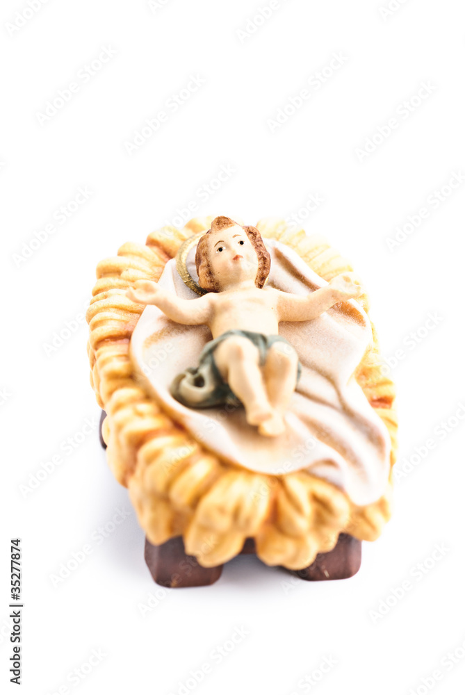 Weihnachtskrippe Holzfiguren, junger Jesus Christus in Krippe Weihnachtskrippe Holzfiguren, junger Jesus Christus in Krippe