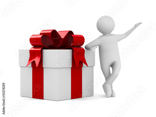 Man with white gift box. Isolated 3D image