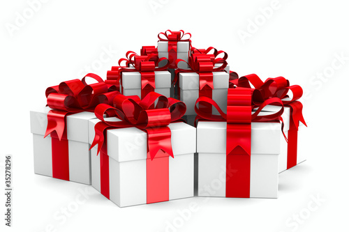 White gift boxes. Isolated 3D image