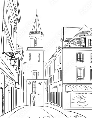 Wallpaper Mural old town - illustration sketch Torontodigital.ca