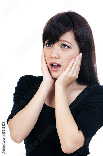 Cute Young Asian Woman Looking Surprised