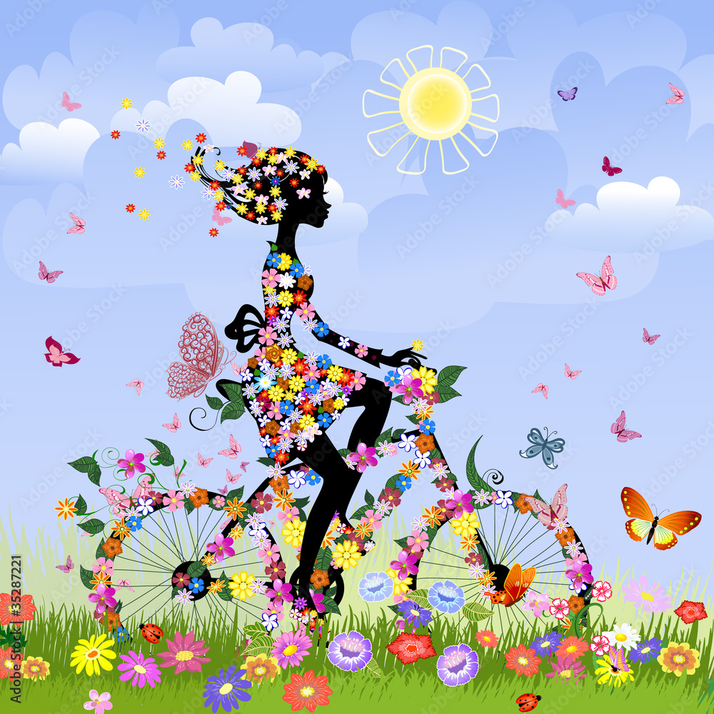 Obraz premium Dziewczyna na rowerze na zewnątrz w lecie