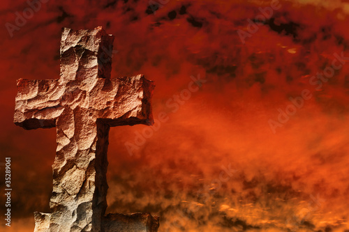 Fotografie, Tablou Stone cross firestorm