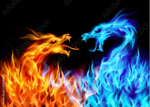 Blue and red fire Dragons #35290076