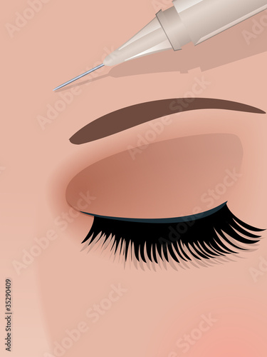 Close-up syringe injection above eyebrow