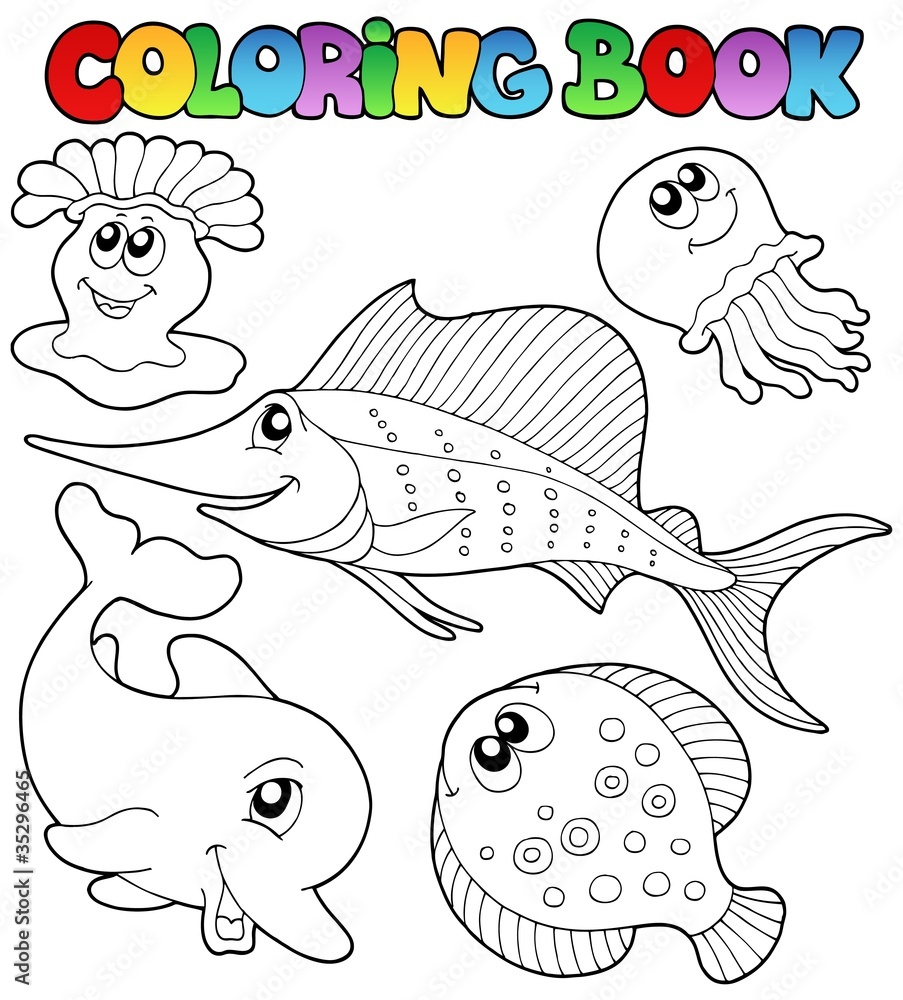 Obraz premium Coloring book with sea animals 2