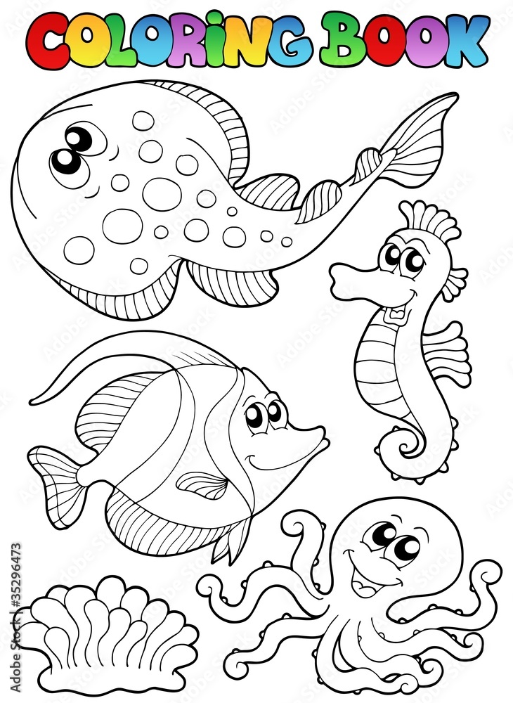 Coloring book with sea animals 3 Stock Vector | Adobe Stock