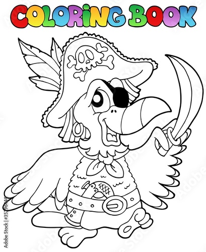 Coloring book with pirate parrot