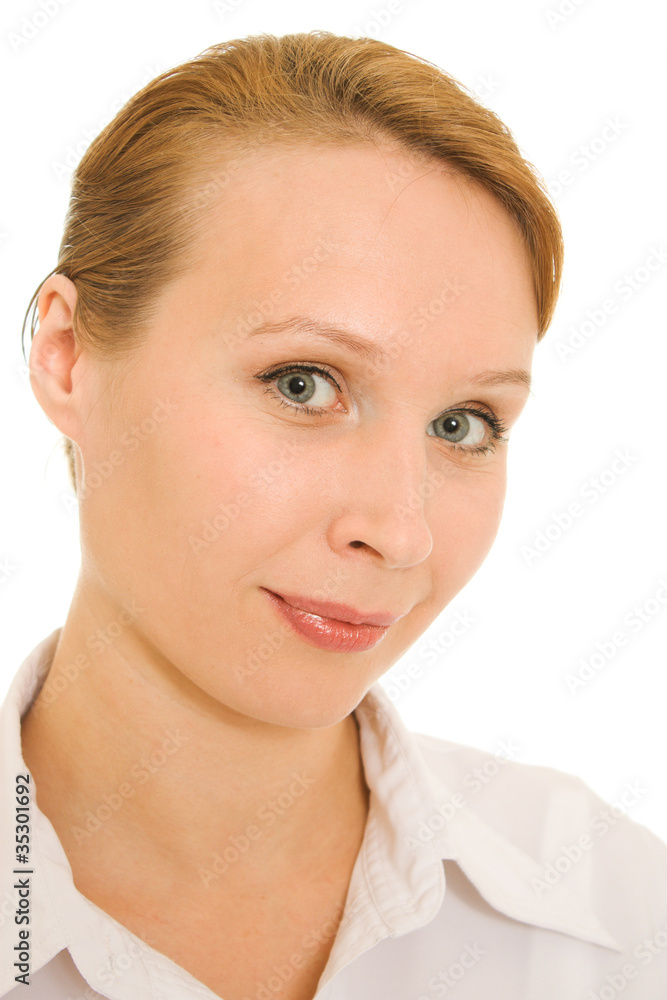 Portrait of a woman on a white background. Portrait of a woman on a white background.