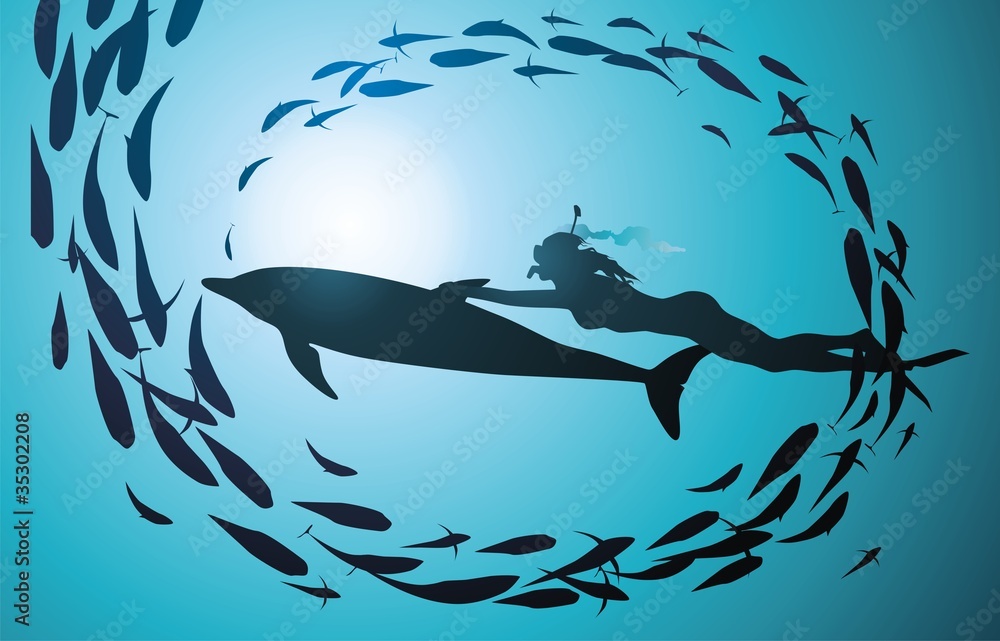 Obraz premium The girl and dolphin