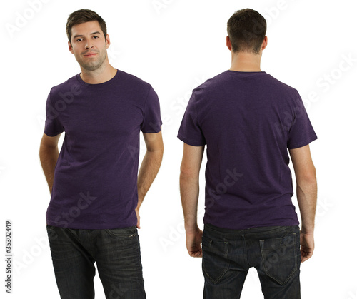 Male wearing blank purple shirt