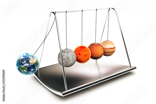 Newton balls concepts with planets ,isolated on a white
