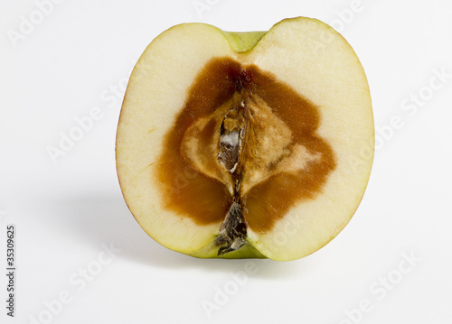 Konstfotografi feculent apple rotten from the center - with clipping path