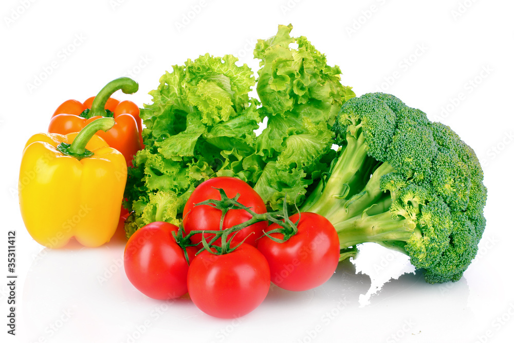 A set of fresh vegetables isolated on white A set of fresh vegetables isolated on white