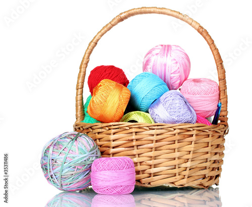 bright balls of  thread in basket isolated on white