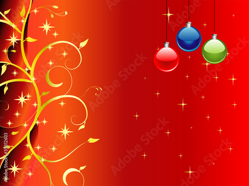 Red Christmas theme vector background with floral ornaments
