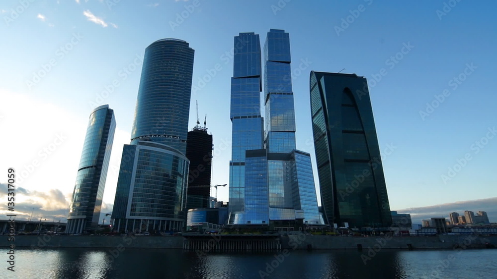 Moscow City business center, with time transition Moscow City business center, with time transition