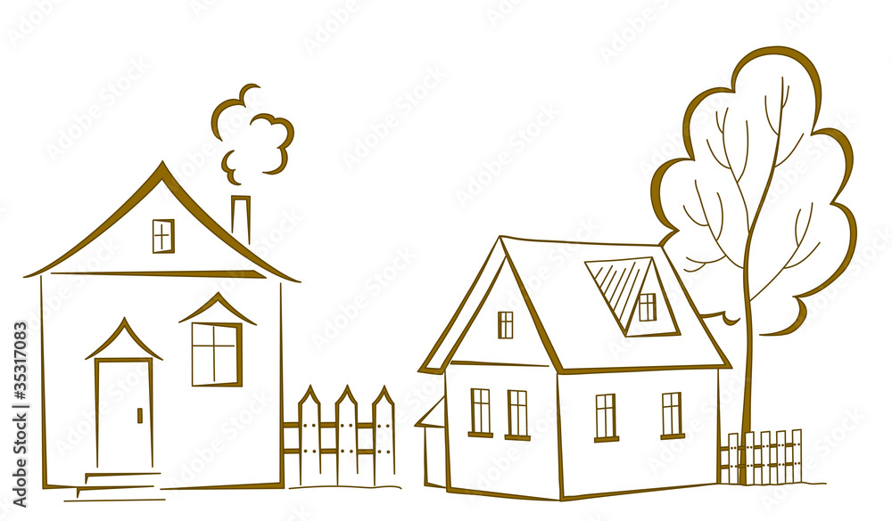 Fototapeta premium Houses with a tree, pictogram