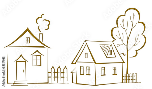 Houses with a tree, pictogram