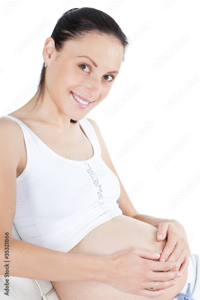 Young pregnant woman on white background Young pregnant woman on white background