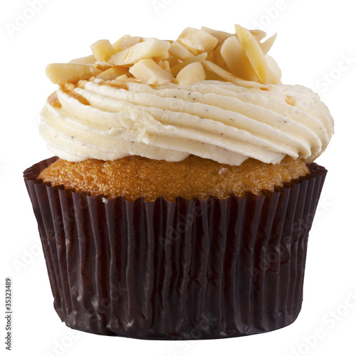 A Luxury Cup Cake with almond chip and cream topping