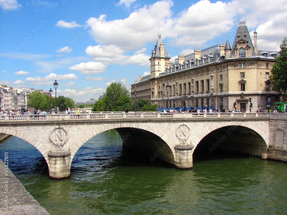 landscape a city Paris with river Seine and bridge Saint Michel landscape a city Paris with river Seine and bridge Saint Michel