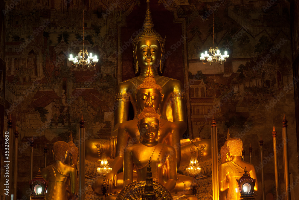 Golden Buddha in Thai church .