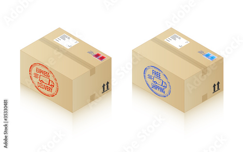 Boxes with shipping stamps