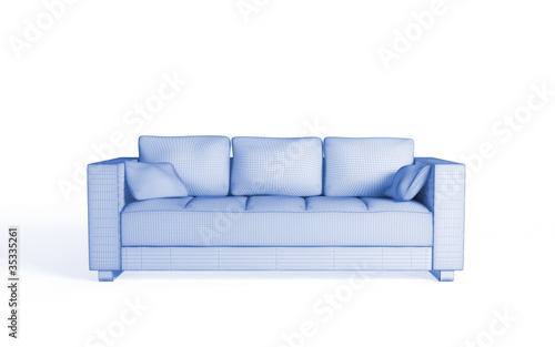3d wireframe of a modern sofa. © rukanoga