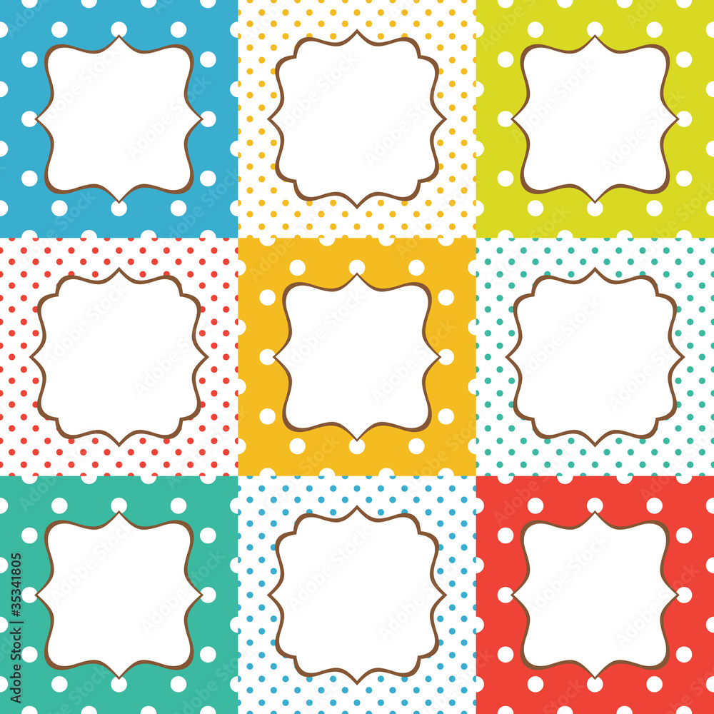 Set of 9 cute cards with polka dots pattern