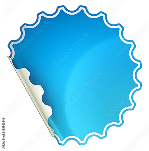 Blue bent round sticker or label photo