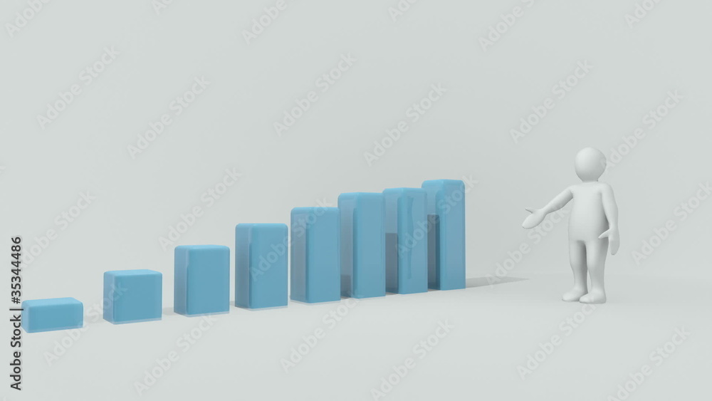 3d man presenting a bar graph