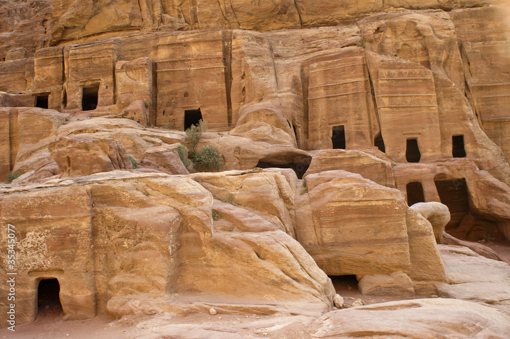 Valley of the Tombs, carved in the rocks. Monastery Petra,Jordan