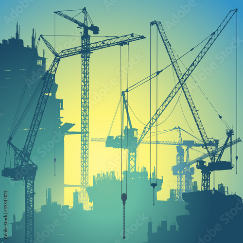 Lots of Tower Cranes on Construction Site