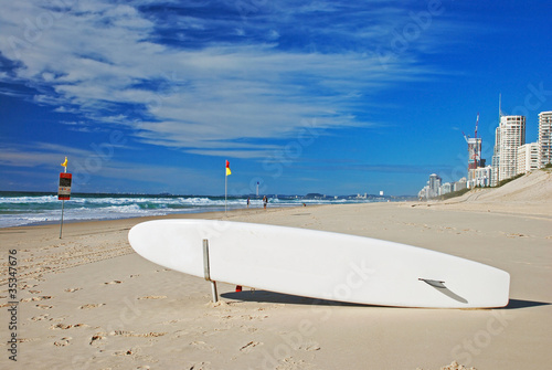Surfboard on Surfers paradise beach, Goldcoast photo