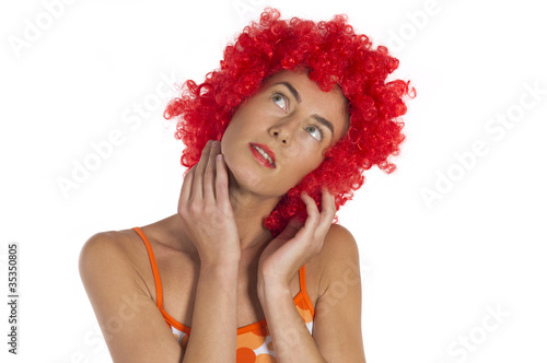 Beautiful woman in an orange wig