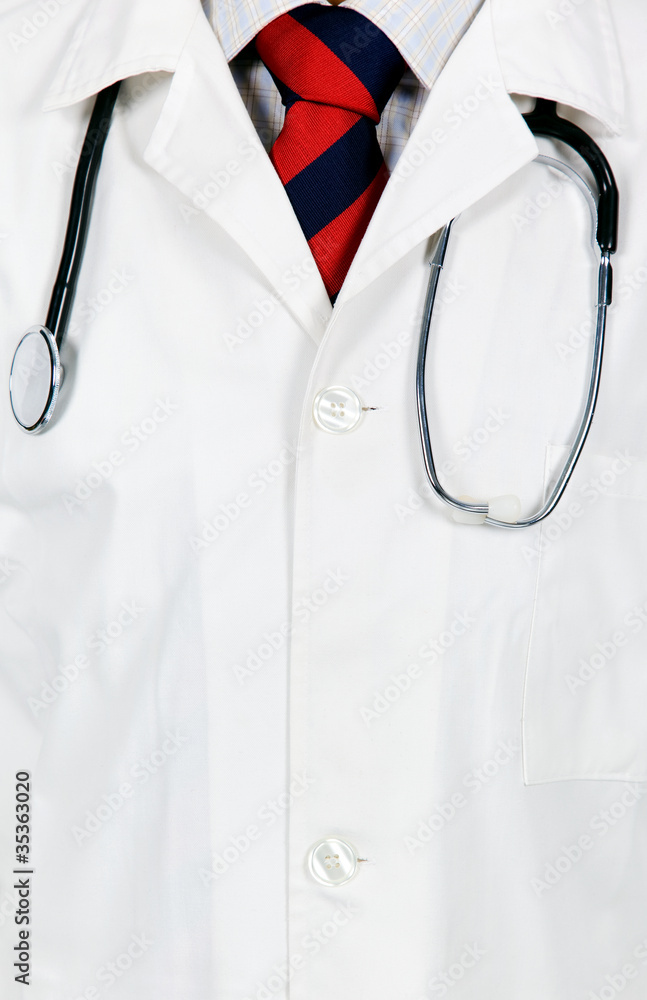 Close up of a doctors lab white coat. Close up of a doctors lab white coat.