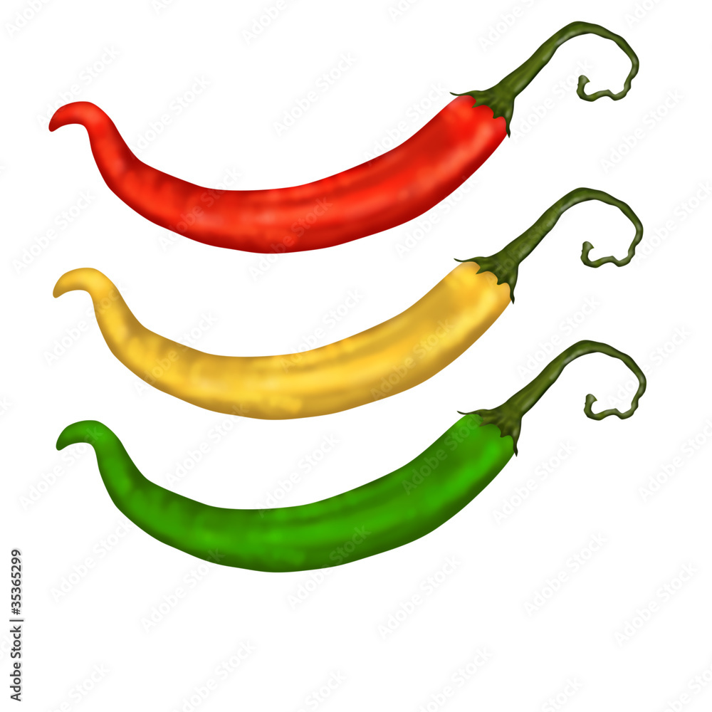 Green, yellow and red hot chili peppers Green, yellow and red hot chili peppers