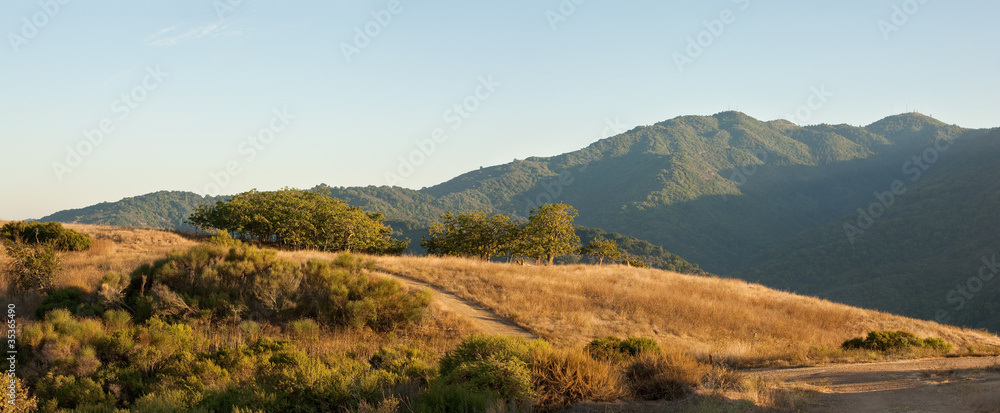 Obraz premium Panorama of a typical Central California sunset over meadow