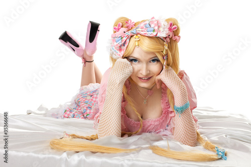 Young woman in lolita costume cosplay isloated