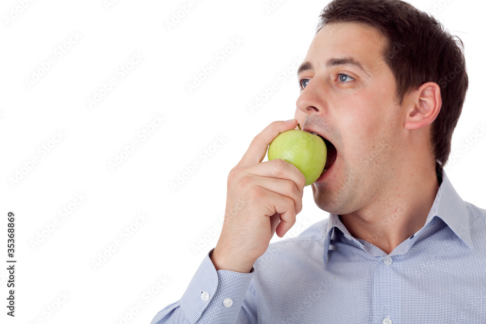 Man with green apple. Man with green apple.