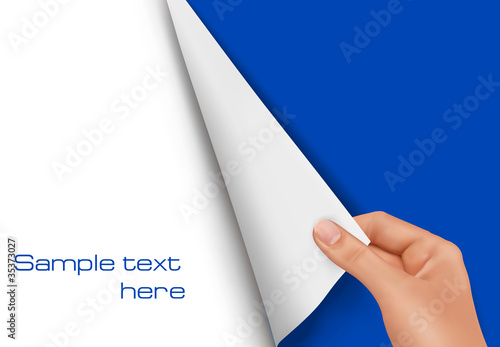 Background vector. Blank sheet of paper with hand.