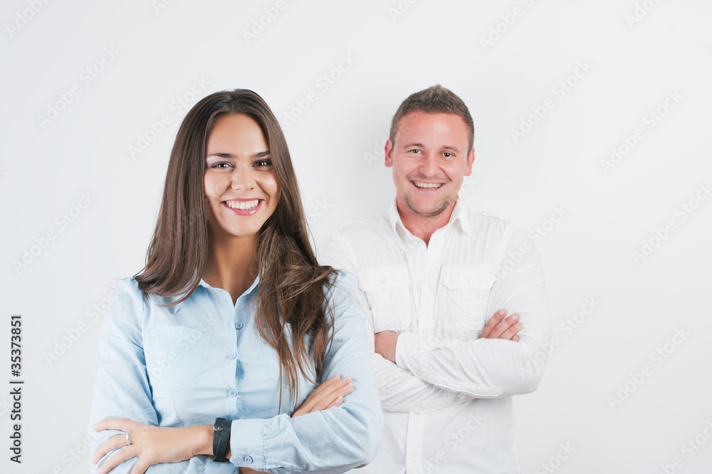 Portrait of successful happy smiling young business woman and co Portrait of successful happy smiling young business woman and co