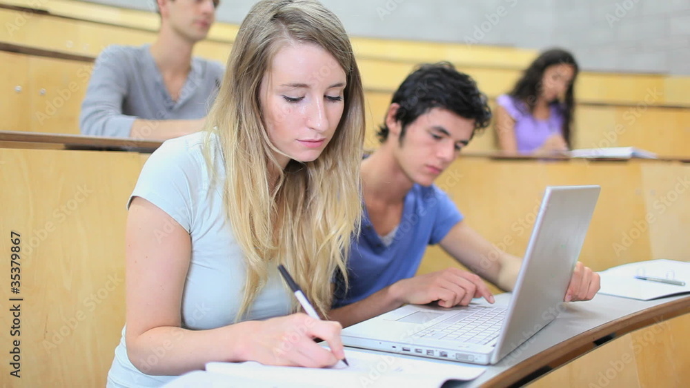 Young student taking notes with a laptop Young student taking notes with a laptop