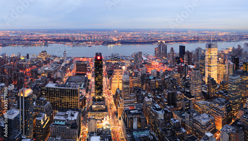 New York City Manhattan skyline panorama aerial view at dusk © rabbit75_fot