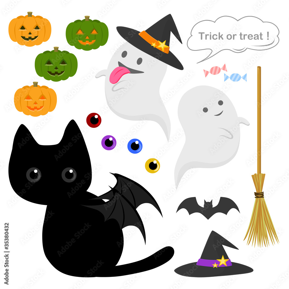 Fototapeta premium ハロウィン（黒猫とオバケ）