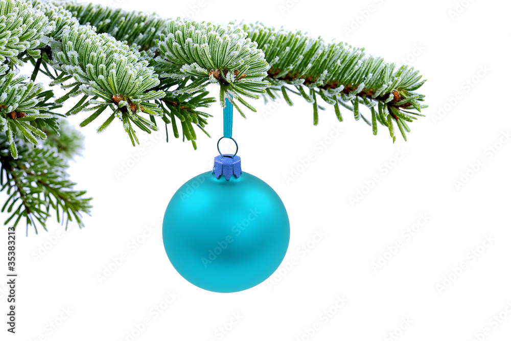 Christmas tree  and blue glass ball