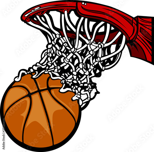 Basketball Hoop with Basketball Cartoon